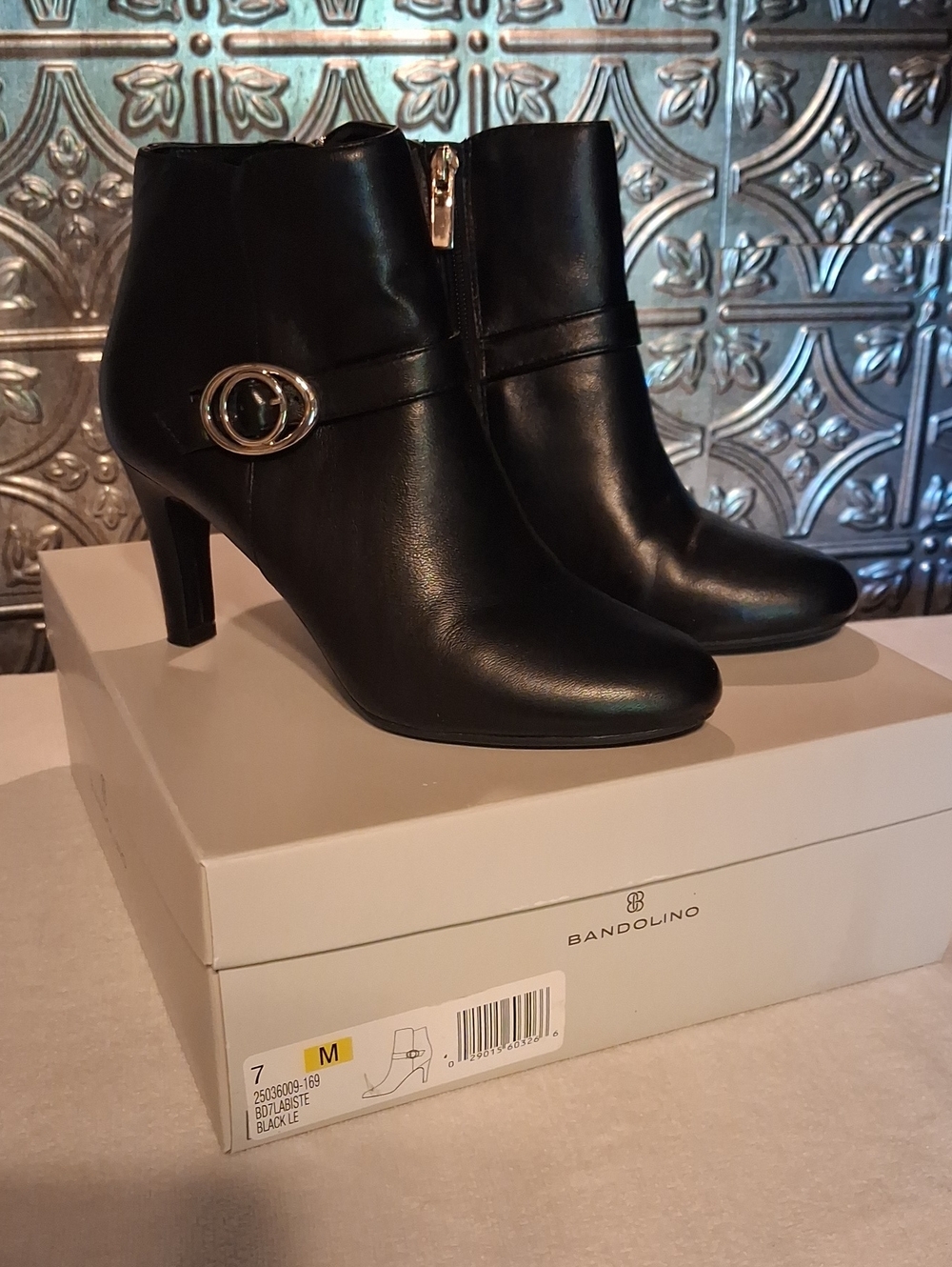 Bandolino Black Ankle Heeled Boots with Silver Accent Buckle